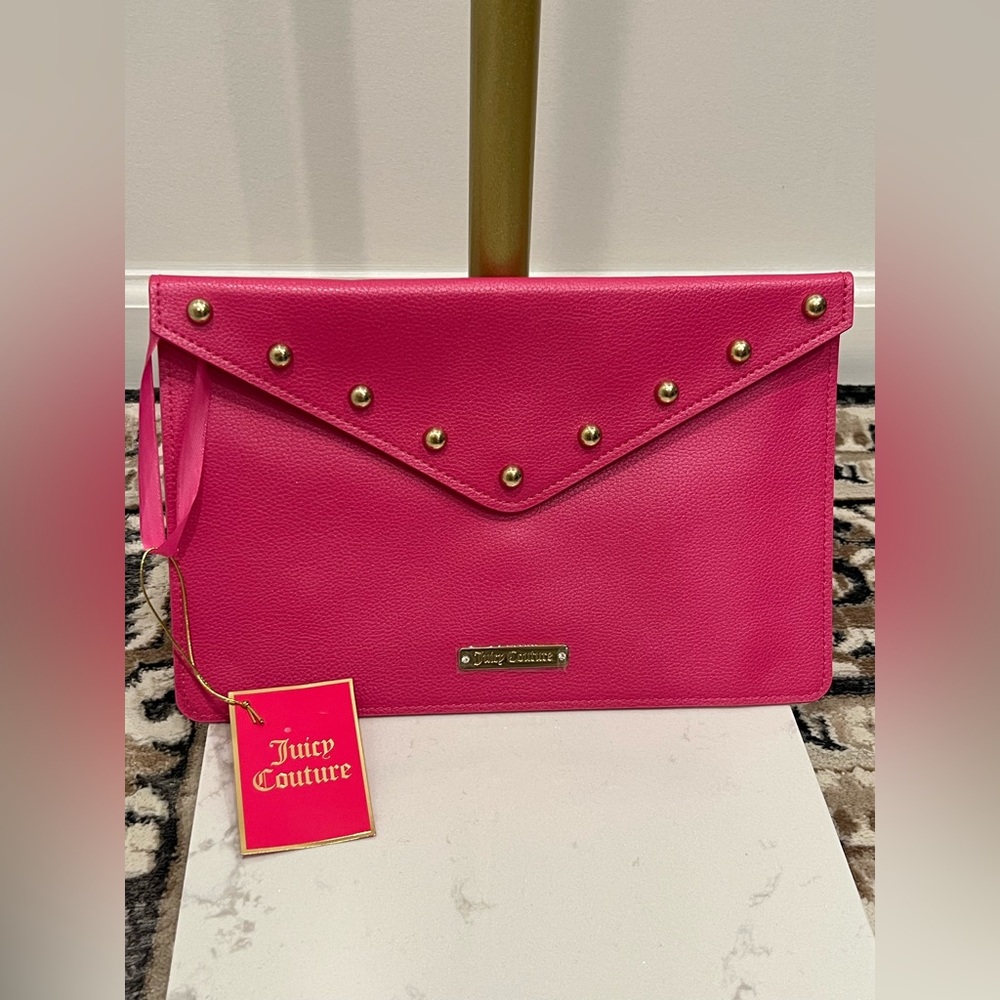 Juicy Couture Vibrant Pink Envelope Clutch with Gold Accents - Picture 1 of 5